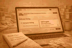EBay listing end and relist option screen